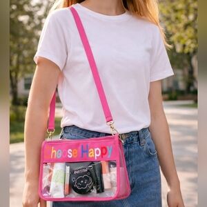 Clear Waterproof Mini Crossbody Handbag – “Choose Happy” – Detachable Strap
